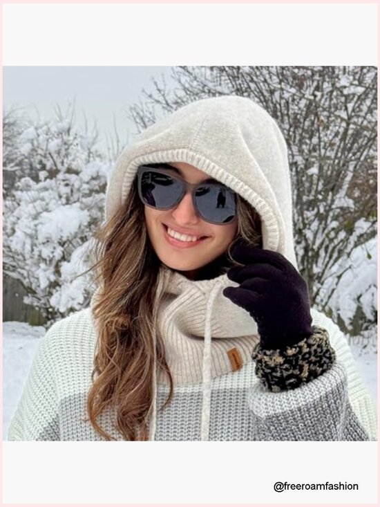 Unisex 100% Merino Wool Winter Balaclava Hooded Scarf Hat main image 7